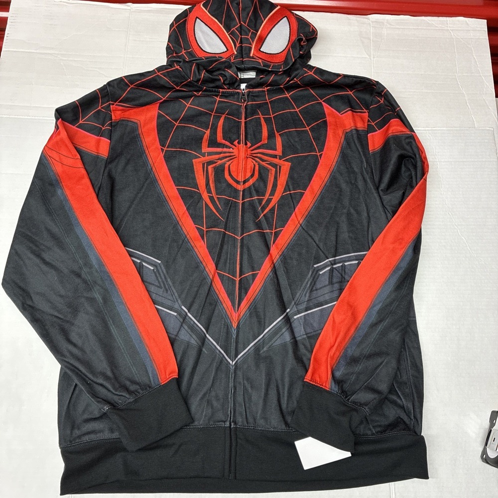 Marvel Miles Morales Spiderman Sweatshirt Hoodie Eye Mask Men's Size XL X-Large